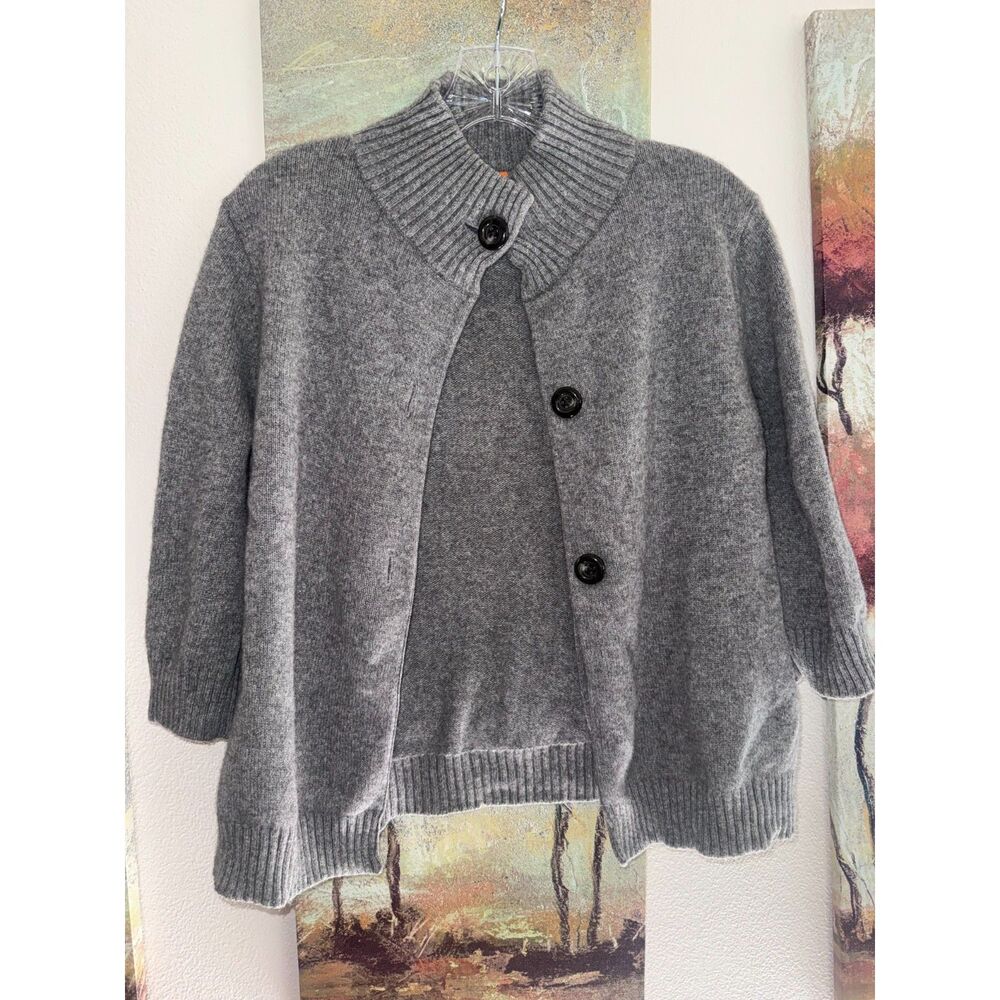 Just Cashmere by Forte Gray Wool Blend Short Sleeve Button Cardigan